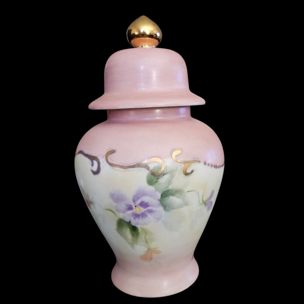 Haas Czjzek Porcelain Ginger Jar Pink Floral Gold Finial Czech